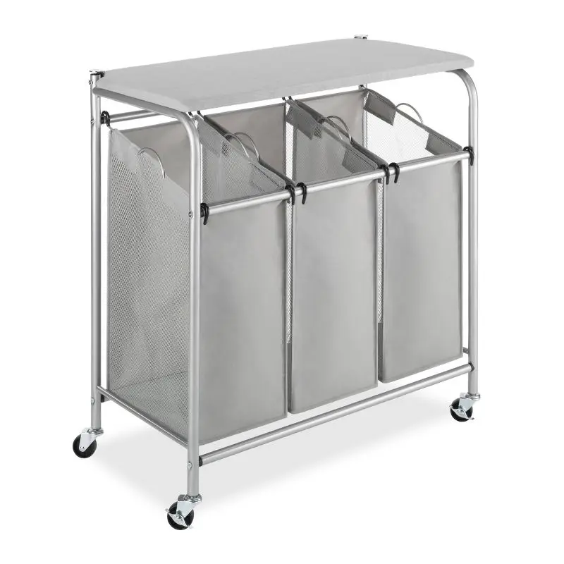 

Gray Ironing and Folding Table with Closet Organizer Garment Rack