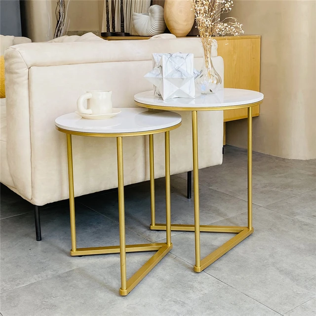 Nesting coffee tables, Scandinavian style, with Gold Metal Frame