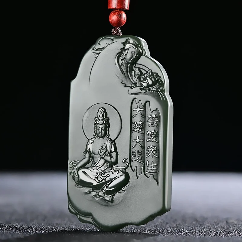 

Jiale/ Natural/ Hetian Cyan Jade Hand-carved Guan Yin Necklace Pendant Fine Jewellery Fashion Accessories Men Women Gift Amulet