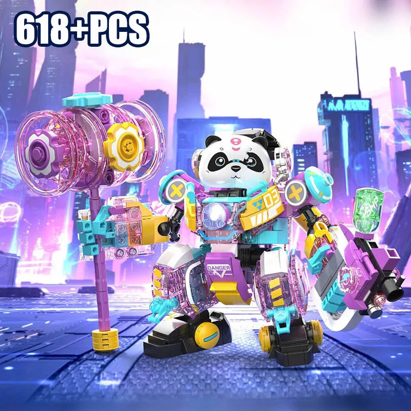 thumbnail image 1 of Bloques de construcción de tamaño mini para niños, modelo de robot mecánico de panda City MOC, bloques de construcción luminosos de animales mecánicos, juguetes de microladrillos para niños, regalos, 1 of 5
