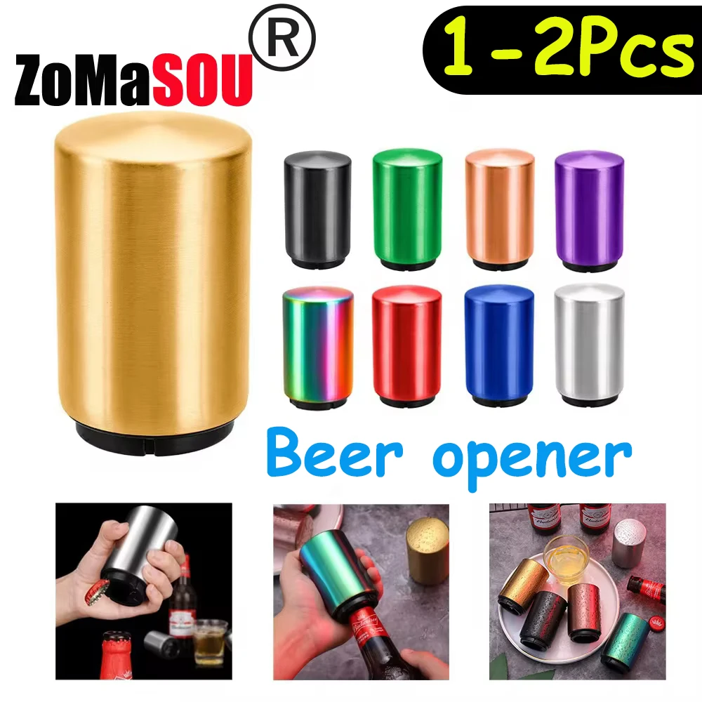 1/2Pcs Automatic Beer Bottle Opener Stainless Steel Push Down Opener for Magnet Beer Soda Cap Bar Party Kitchen Accessories 1
