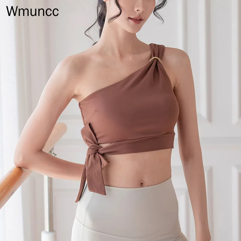 

Wmuncc High Elastic Fitness Yoga Underwear Sexy One Shoulder Sports Bra Women's Crop Gym Vest 2022 New