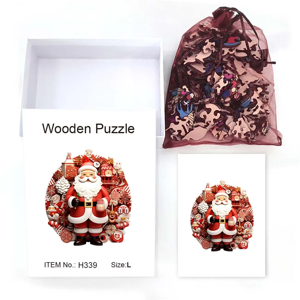 Santa Claus Model Wooden Puzzle A3 A4 A5 3D Decoration Holiday Gift Family Interactive Decompress