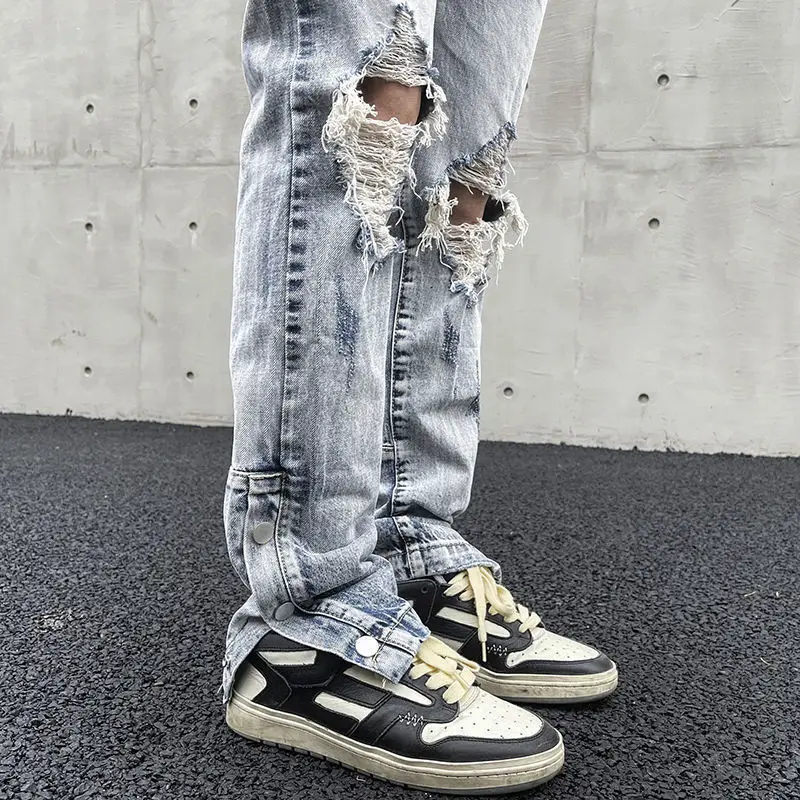 Hole Ripped Jeans for Men Korean Fashion Tights Men's Pants Hip Hop Women's Casual Trendyol Streetwear Y2K Pants