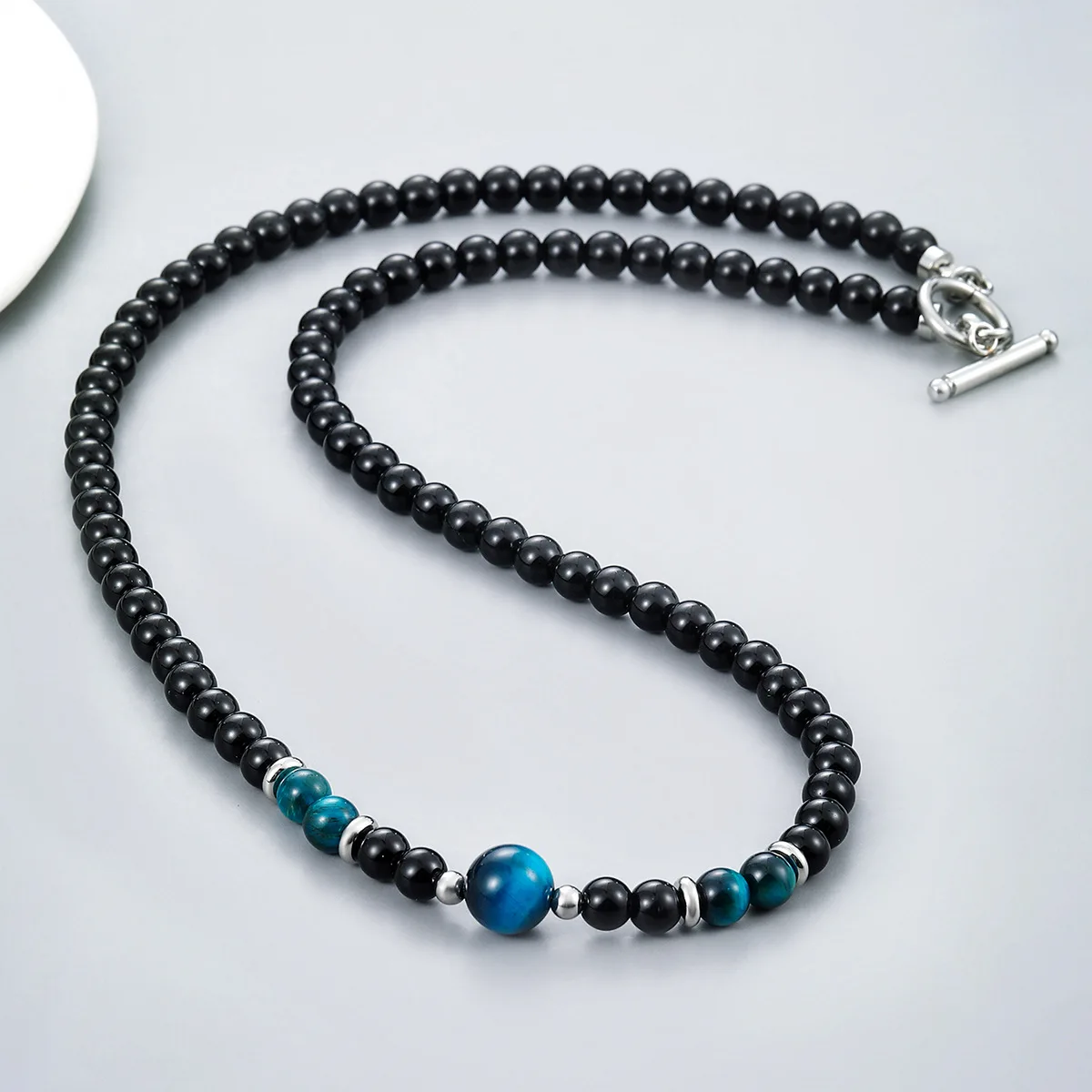 

Natural Tiger Eye Stone Beads Choker Necklace for Men Stainless Steel Black Neck Chain Collar Necklace Men Jewelry Accessories