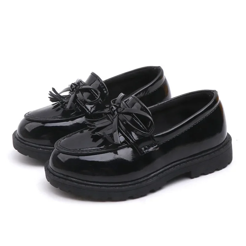 

Girl's Autumn Loafers Bowknot Tassels Winter Kids Casual Shoes Slip-on Round Toe Size 26-36 Patent Leather Children Oxford Shoe