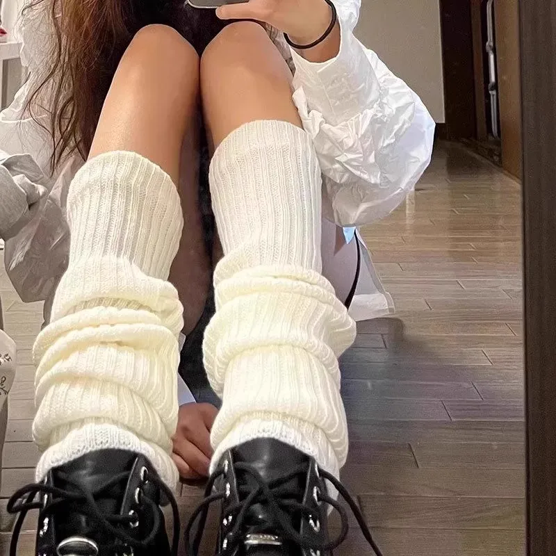 Description Picture 4 of item40/50/70cm Lolita Leg Warmers Socks Female Knitted Warm Foot Cover White Black Warmer Lady Autumn Winter Crochet Sock Boot Cuffs