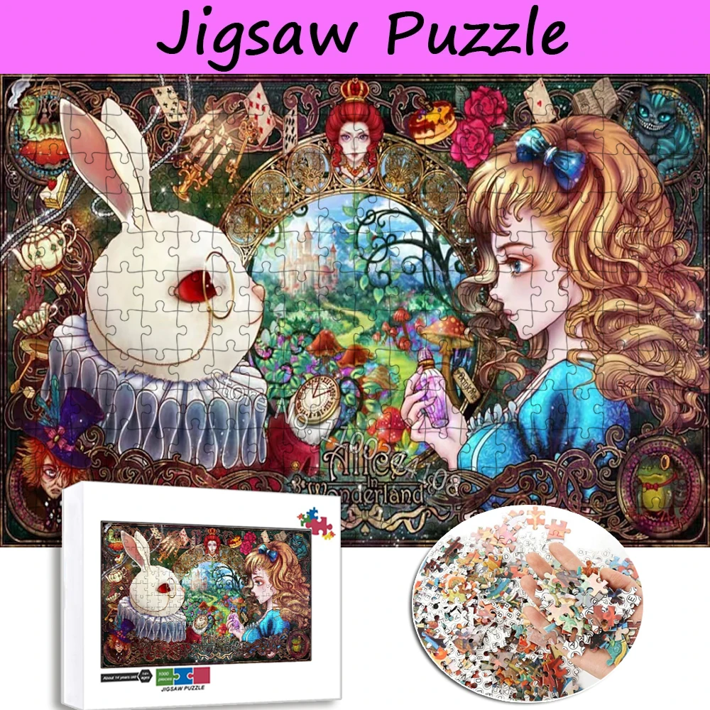 

Alice In Wonderland Jigsaw Puzzle Disney Cartoon 35/300/500/1000 Pieces Cardpaper Wooden Puzzles for Children's Educational Toys