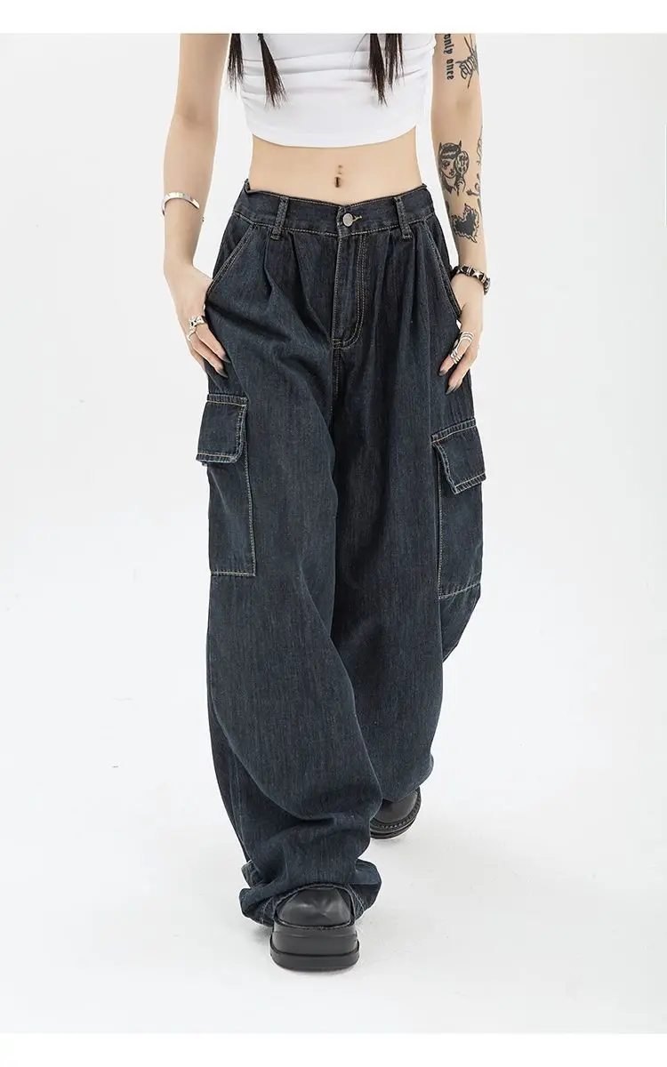 Patchwork Denim High Waist Cargo Long Baggy Jeans Vintage - Power Day Sale