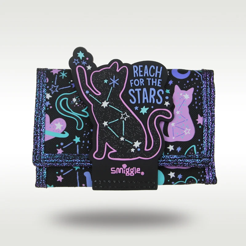 

Australia Smiggle Original Children's Wallet Cute Girs Kawaii Card Three Fold Bags Holder Black Star Cat 5 Inches