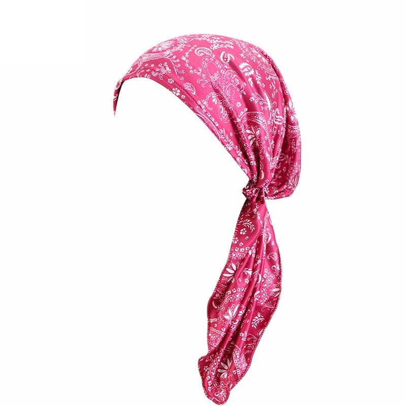 

Women Printed Pre-Tied Headscarf Elastic Muslim Female Turban Cancer Chemo Inner Hat Hair Loss Cover Headwrap Headwear Bandanas