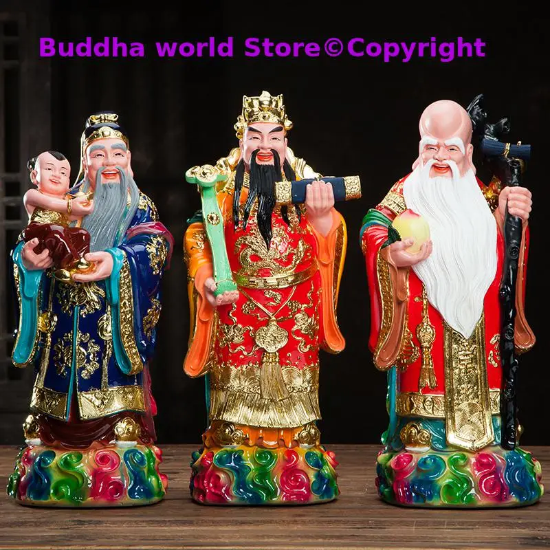 

3PCS # 40cm large Southeast Asia HOME SHOP efficacious bless Fu Lu Shou God Good luck safe health patron saint FENG SHUI statue