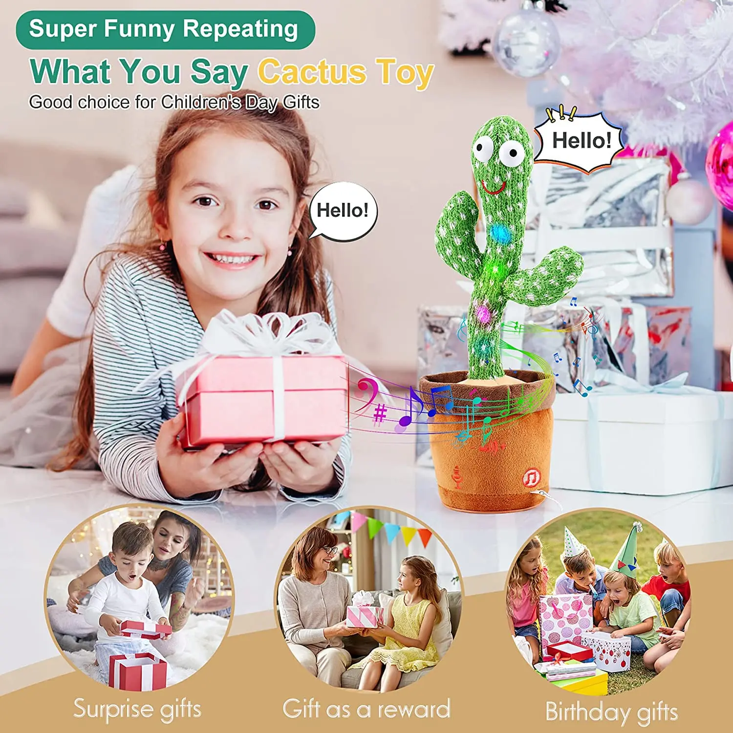 Baby Talking Dancing Cactus Plush Toys with Lights Music 120 Songs Christmas Birthday Gifts for Girls Boys