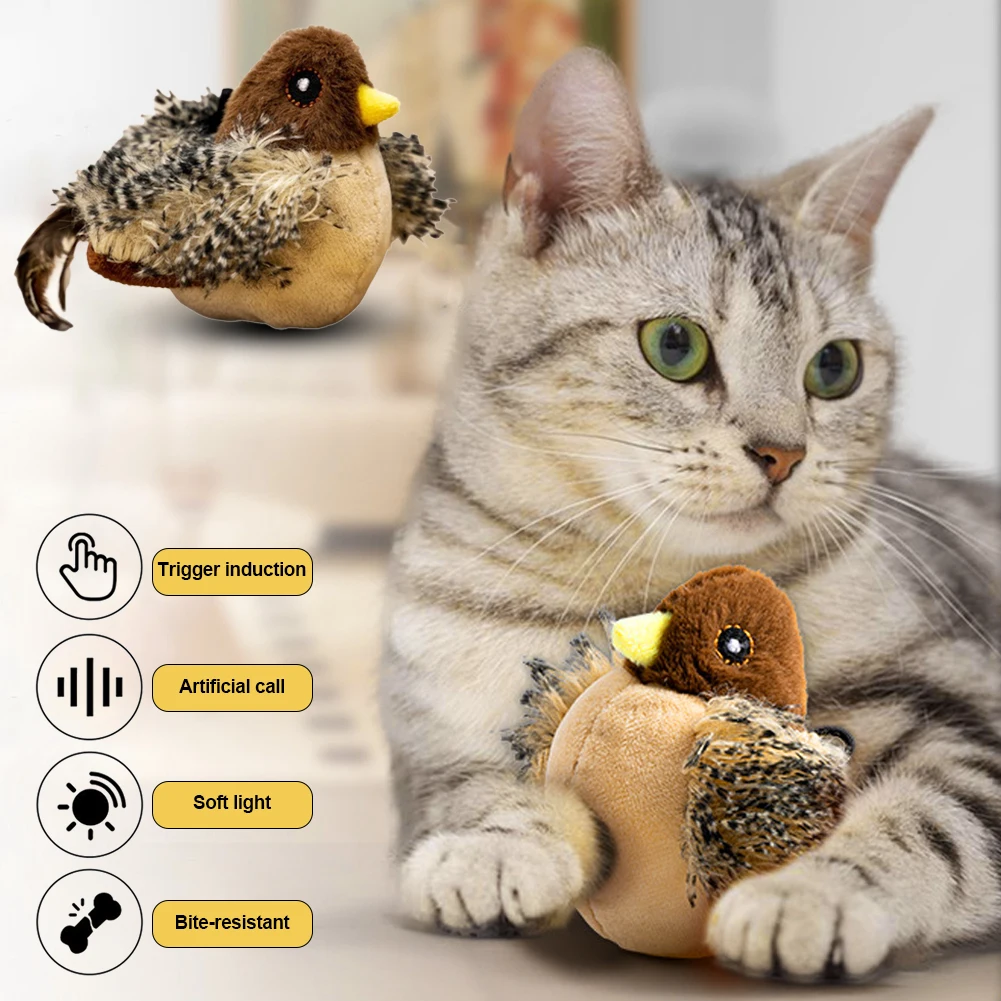Interactive Cat Toys Flying Bird Cat Toy Flapping Wings Sparrow Toys Vivid Chirping Simulation Bird Interactive Cat Toy 1