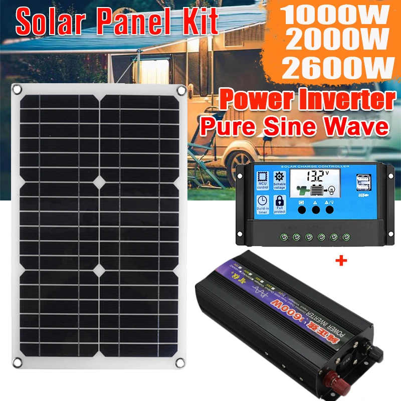 เครื่องกำเนิดไฟฟ้าพลังงานแสงอาทิตย์ Pure Sine Wave อินเวอร์เตอร์12V 220V 2600/2000/1600W อินเวอร์เตอร์แปลงไฟแผงโซล่าพร้อม30A Controller 1