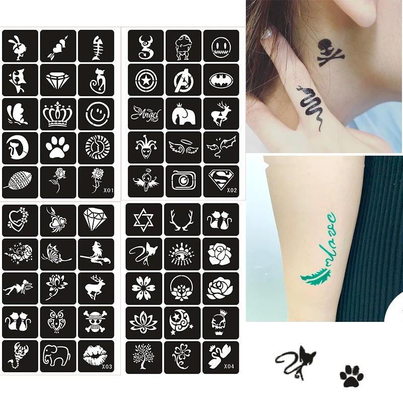 Henna Tattoo Stencils 133pcs Airbrush Glitter Women Kids Drawing Template Small Flower Butterfly