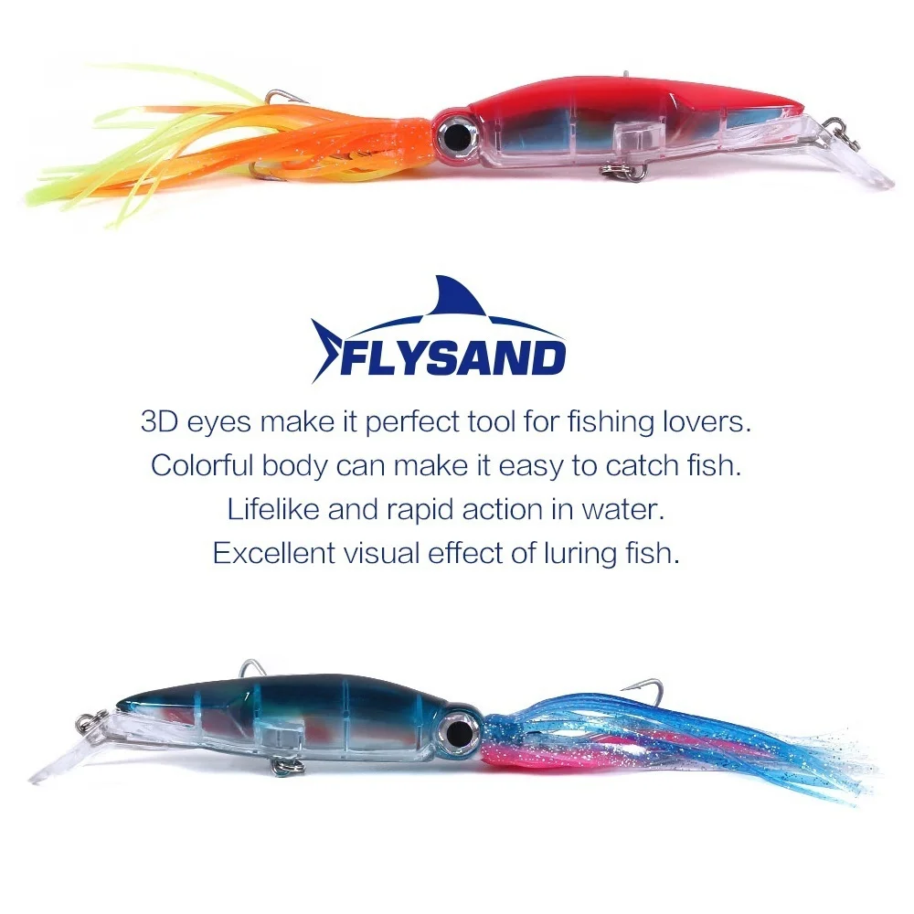 FLYSAND Large Lifelike Octopus Fishing Lure With 2 Treble Hook Luminous  Squid Jigs Artificial Simulation Squid Hard Fishing Lure