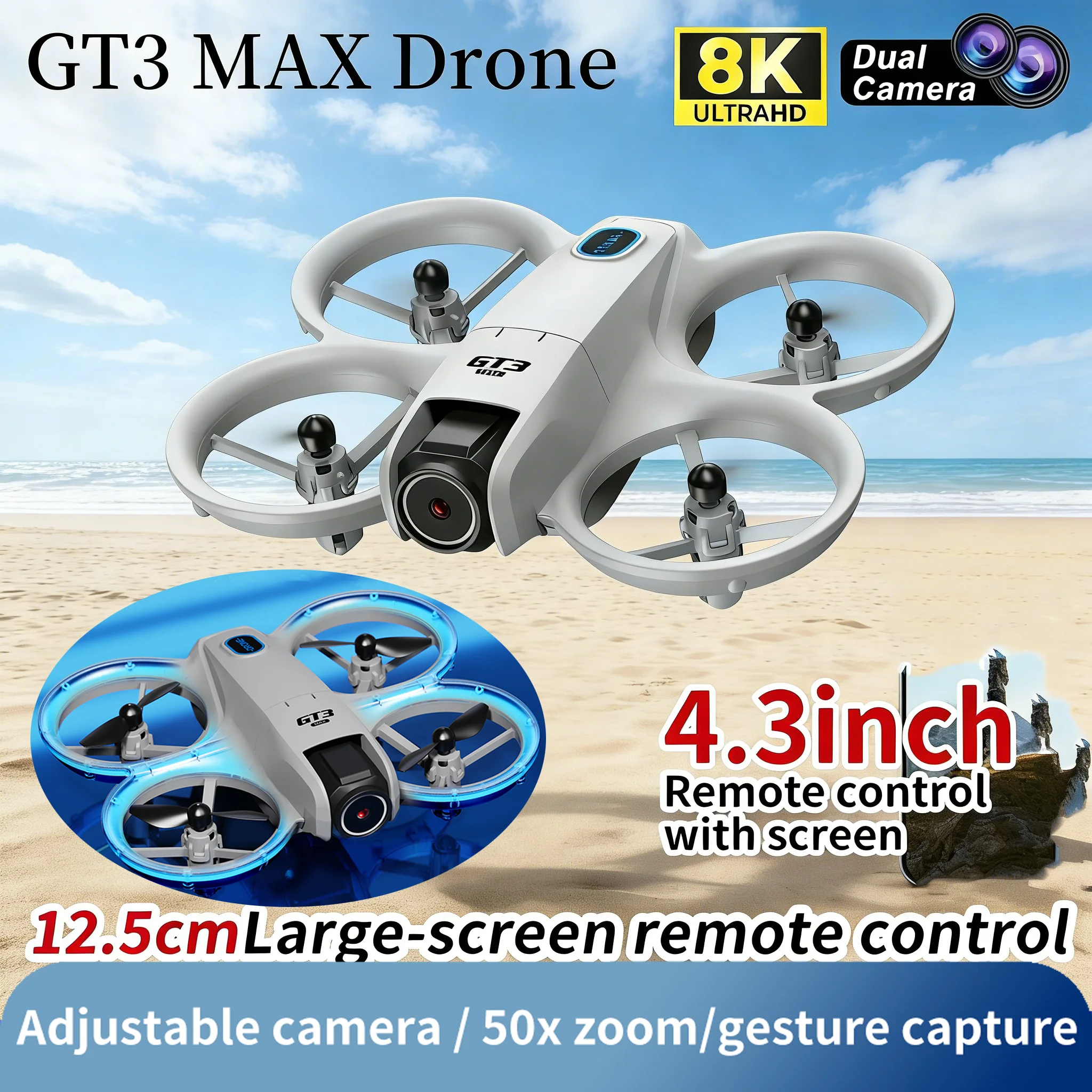 Nuovissimi Droni GPS GT3 con Doppia Fotocamera 8K HD 180° ° Quadricotteri FPV 5G WIFI con Motori Brushless, Evitamento Ostacoli Intelligente, Pieghevoli