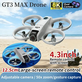 Nuovissimi Droni GPS GT3 con Doppia Fotocamera 8K HD 180° °   Quadricotteri FPV 5G WIFI con Motori Brushless, Evitamento Ostacoli Intelligente, Pieghevoli
