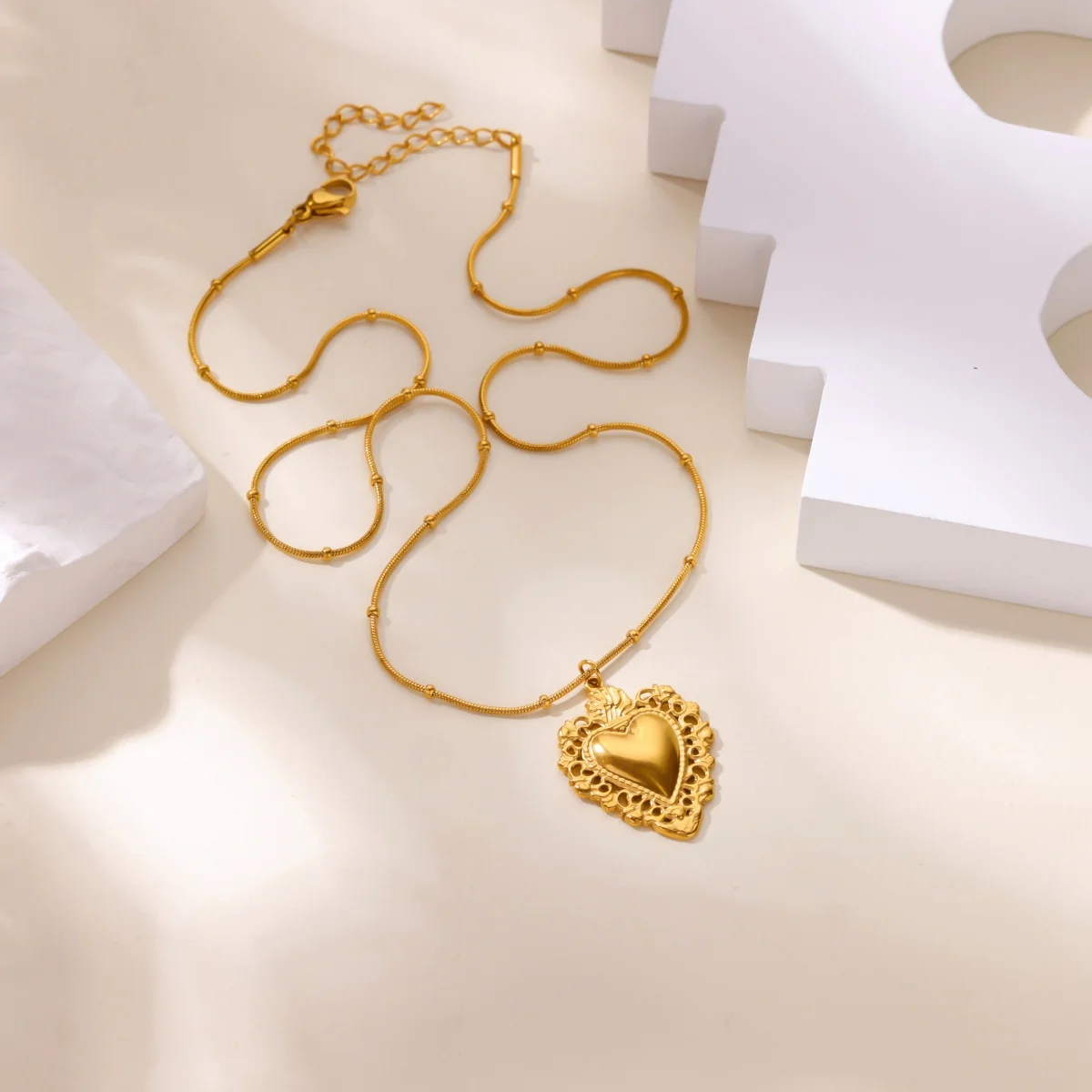 Stainless Steel Bohemian Heart Pendant Necklace for Women