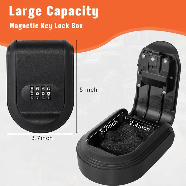Magnetic Key Lock Box 4 Digit Code Combination Lockbox for Keys Outside Resettable Thickened Plastic Portable Security House Key 5