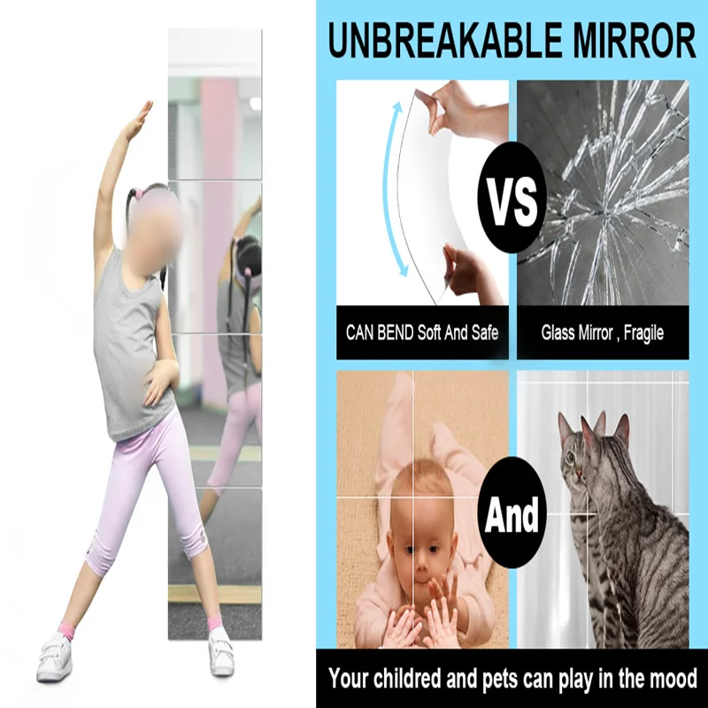 Ashe Full Body Adhesive Mirror, Kids Safe, Workout Mirrors for Home Gym,  Acrylic Mirror Bedroom Over The Door or Bed Mirror