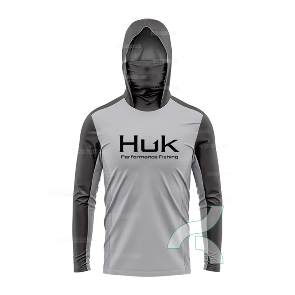 HUK Fishing Shirts Men Hooded Mask Anti-UV Fishing Clothes Summer Long Sleeve Sun Protection T-shirts Caps Scarf Jerseys Apparel