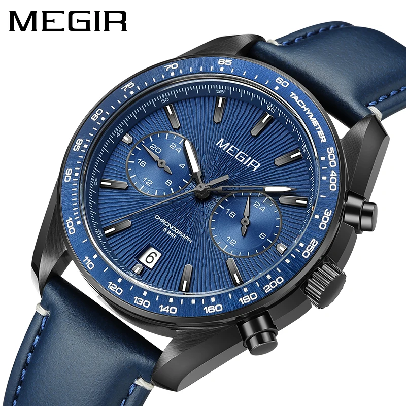 

MEGIR New 42MM Men Quartz Wristwatches Luxurious Sapphire glass Chronograph Stopwatch Japan Movement Stainless Watch for Men