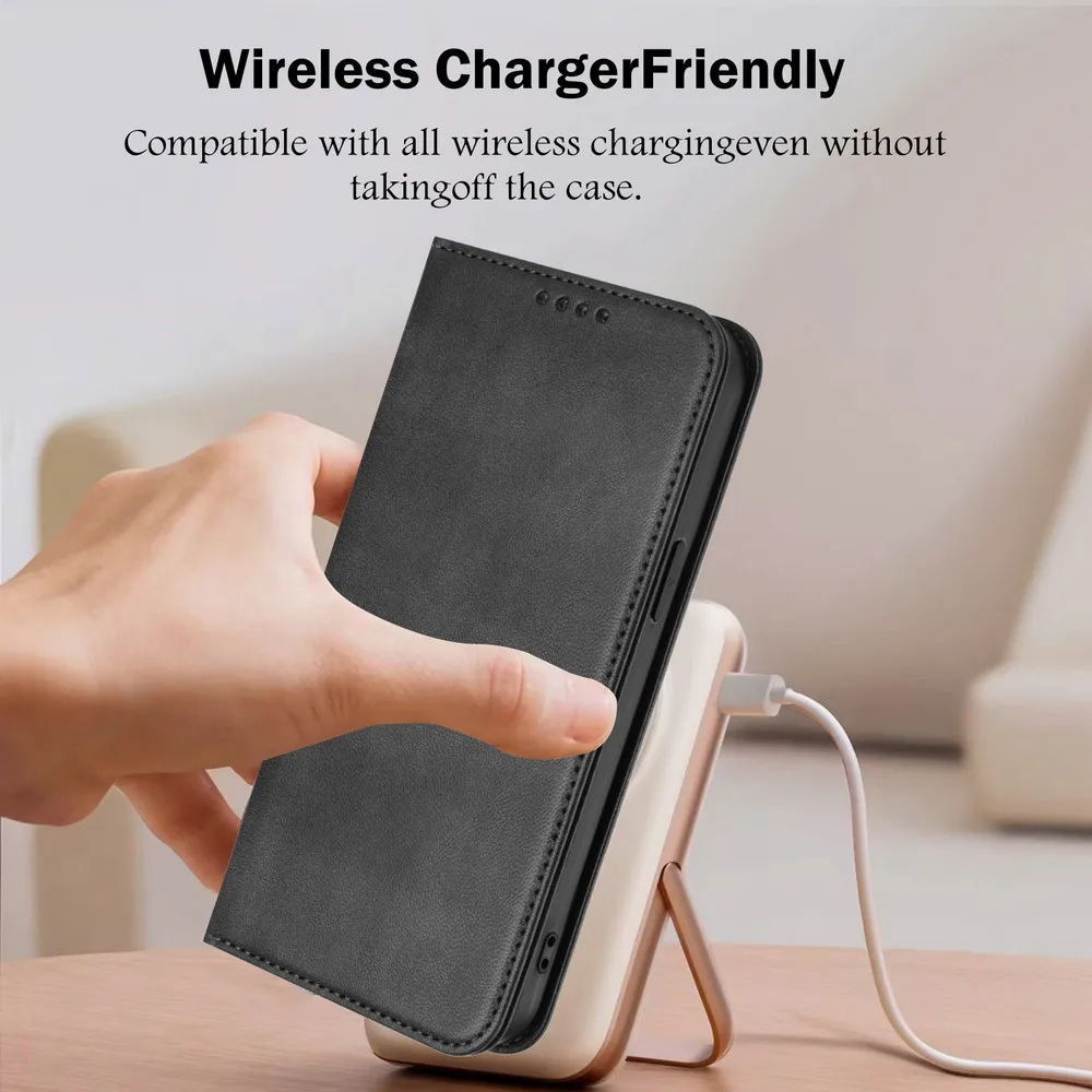 RFID Leather Wallet Flip Case with Magnetic Closure
