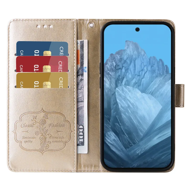 Fringed Iris Leather Flip Cover Wallet Phone Case with Card Slot