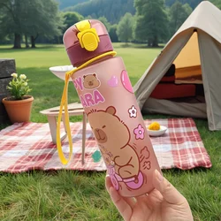 Cute Cartoon Capybara Leakproof Water Bottle with Straw - 750ml Large Capacity, Portable and Durable (Red)