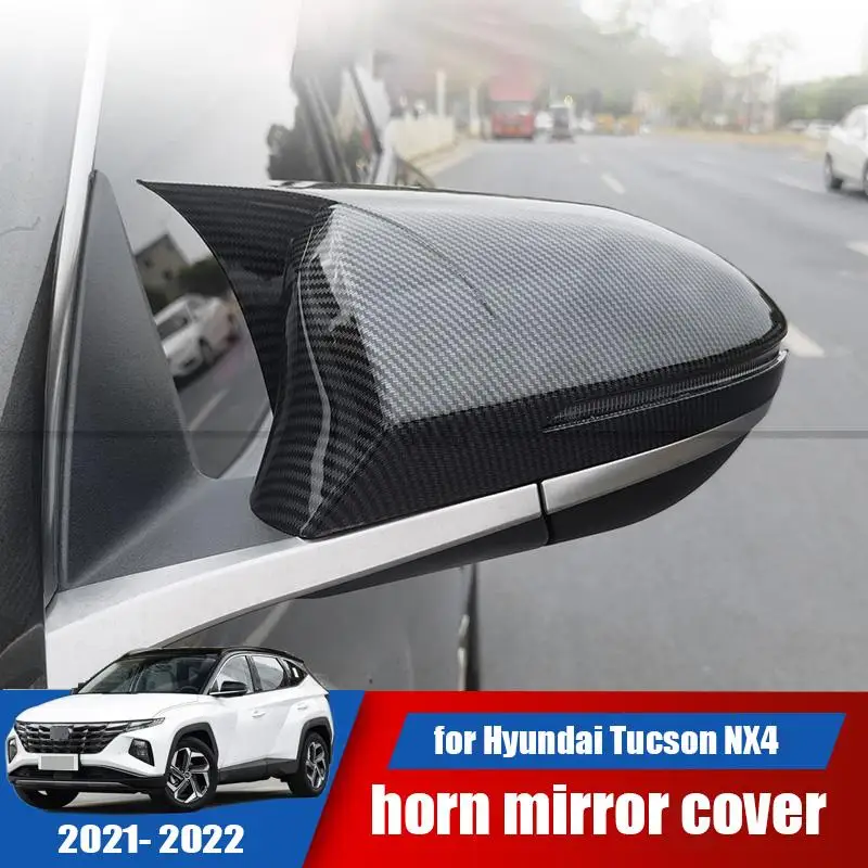 

For Hyundai Tucson NX4 2021 2022 Rearview Mirror Side Mirror Housing ABS Bull Horn Design Protective Cover Car Supplies