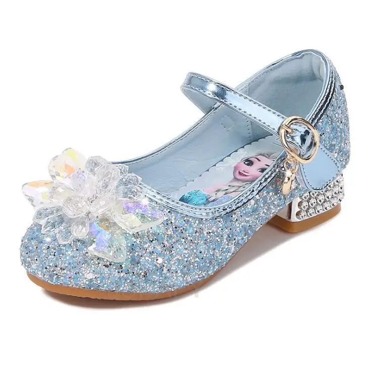 Disney Little Girls Frozen Aisha Girls High-heeled Shoes Children Cartoon Princess Elsa Glitter Shoes Cute Girls Crystal shoes