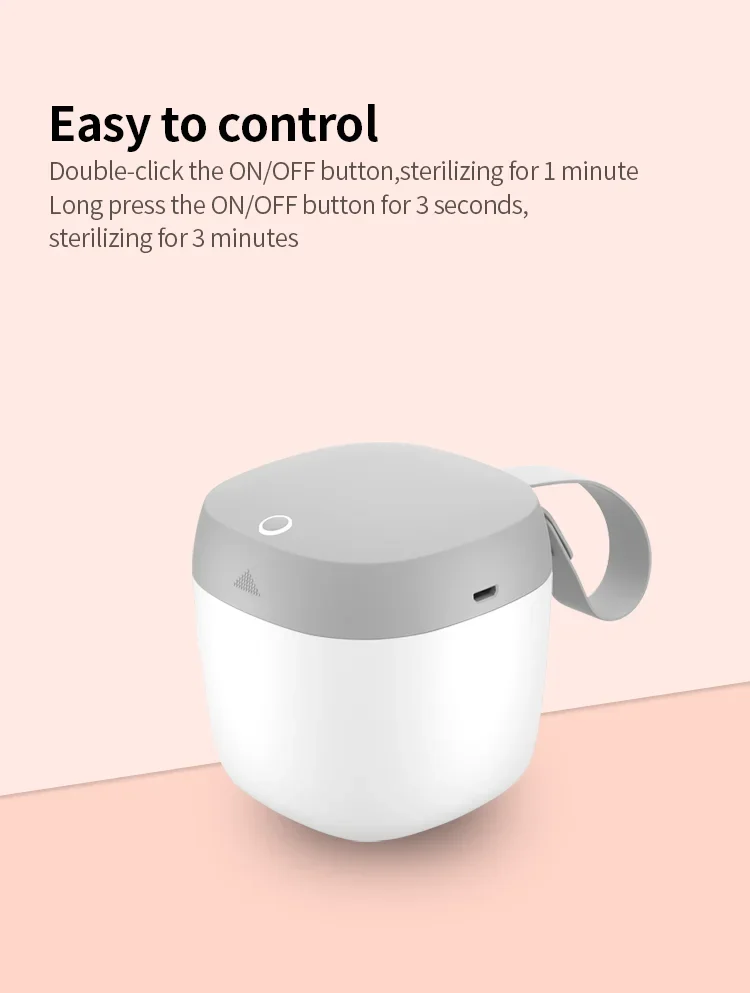 Portable Mini Pacifier Sanitizer U-V-C Sterilizer 700mAh USB Rechargeable 99.99% Sterilization Light Pacifier Sterilizer Box