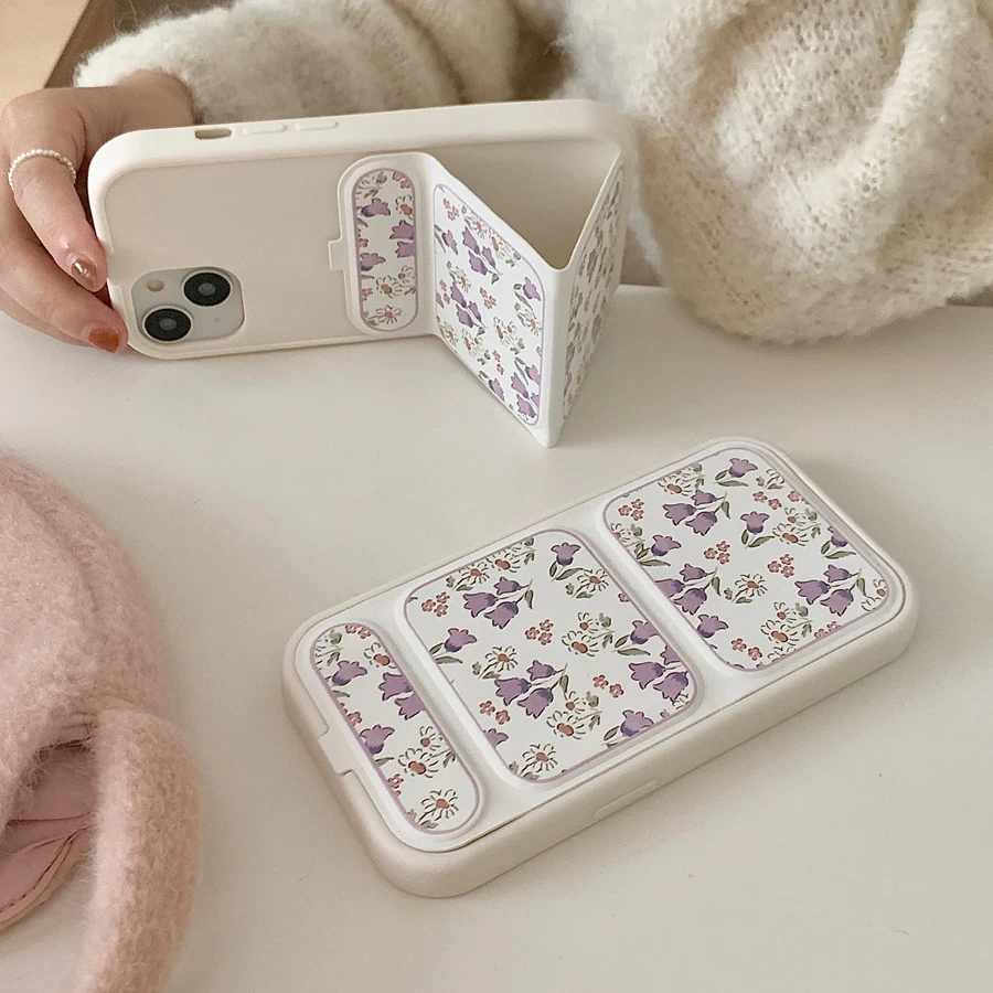 Charming Floral Leather Folding Stand Phone Case with Lens Protection
