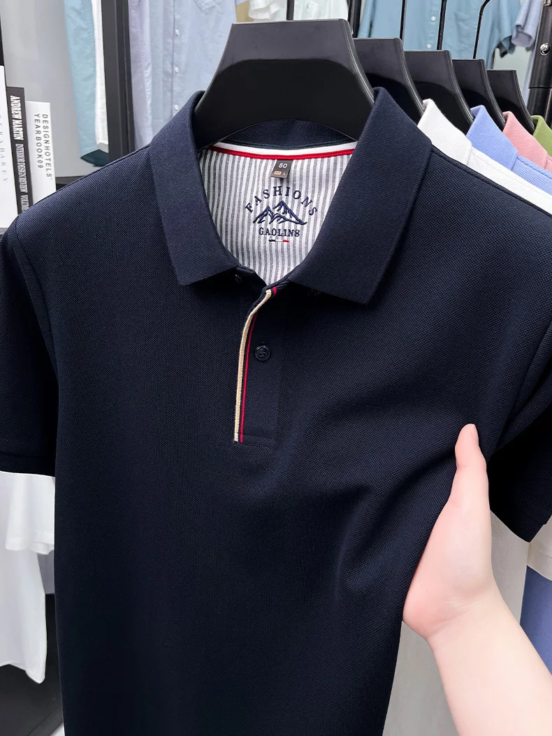 Luxury 100% cotton men's short sleeve polo shirt fashionable stripes comfort texture summer new high-end business casual T-shirt 27 S397afc90b310405ea8815dc5f7aec48ce