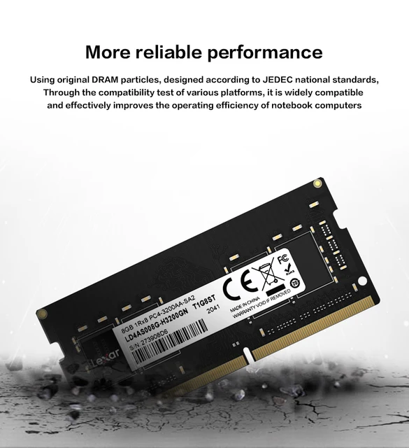 Lexar SODIMM DDR4 RAM 16GB 3200 MHz, 260-Pin SODIMM Bärbar Datorminne,  Högpresterande SO-DIMM, PC Bärbar Datorminne (LD4AS016G-B3200GSST)