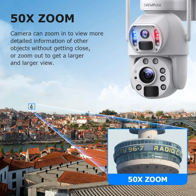 SHIWOJIA 4K 8MP 50X Zoom Solar Camera 4G Sim Dual Lens Recording Humanoid Tracking Outdoor Camera Metal Waterproof UBox app 5