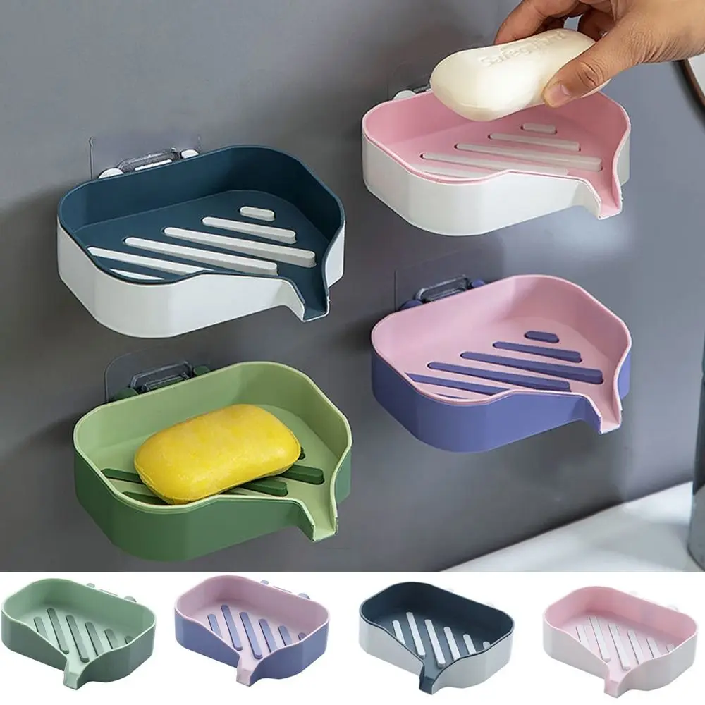 Plastic Double Layer Soap Holder Punch-Free Wall-mounted Drain Soap Dish Holder Removable Self Adhesive Soap Box Kitchen 5
