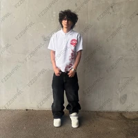 Y2K Polo Harajuku imprimé graphique Rock Goth surdimensionné à manches courtes T-shirt Hip Hop col boutonné chemise Punk T-shirt décontracté 4