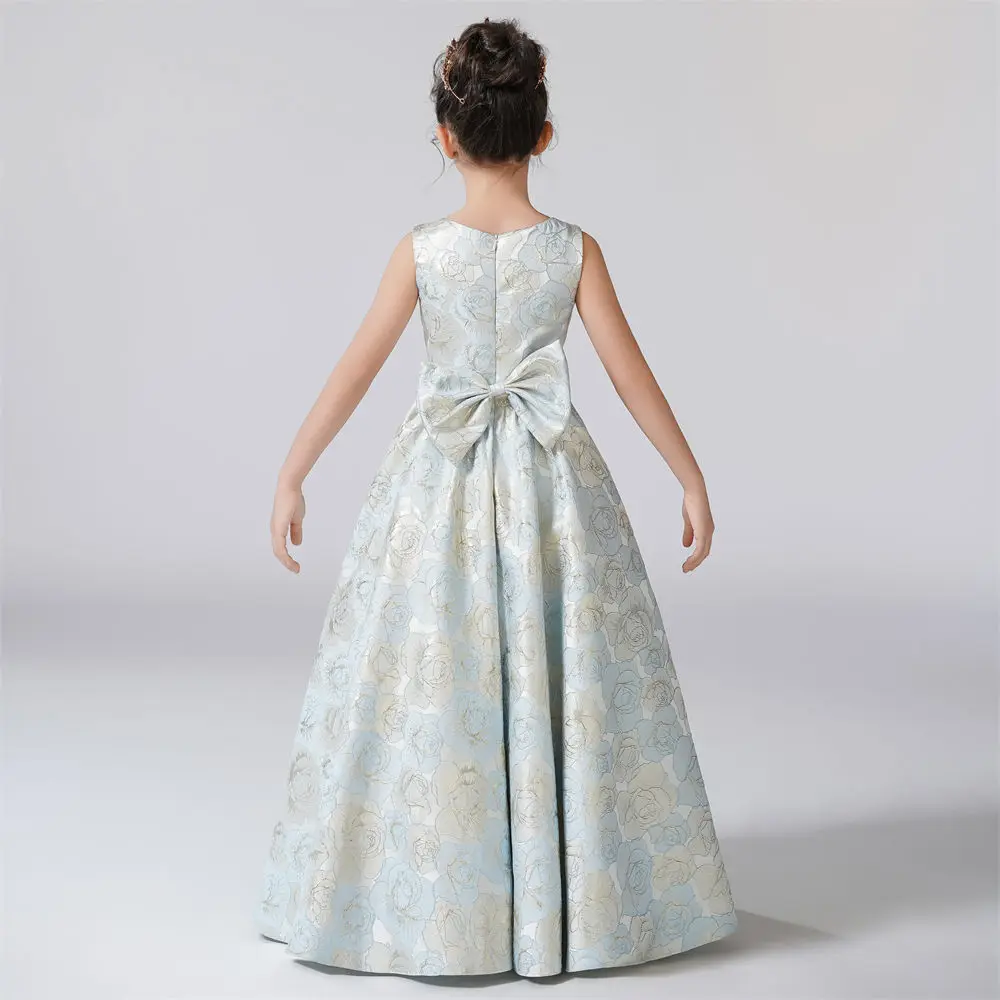 Dideyttawl O-Neck Dress For Girl A-Line Rose Pattern Flower Girl Dresses Sleeveless Kids Birthday Formal Princess Gowns