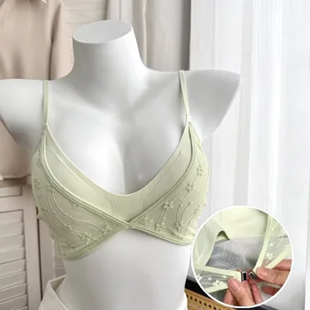 Lingerie di pizzo per l'estate da donna, sottile, busto grande, dimagrante, curva in pizzo, coppa triangolare, bella schiena, reggiseno senza cuciture