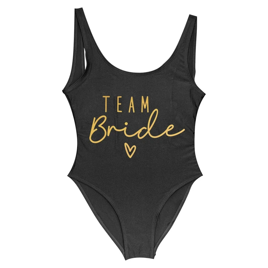 S-3XL Rose Gold Print Team Bride One Piece Swimsuit Squad Mulheres Swimwear Bachelorette Party Swimsuit Beatchwear Maiô