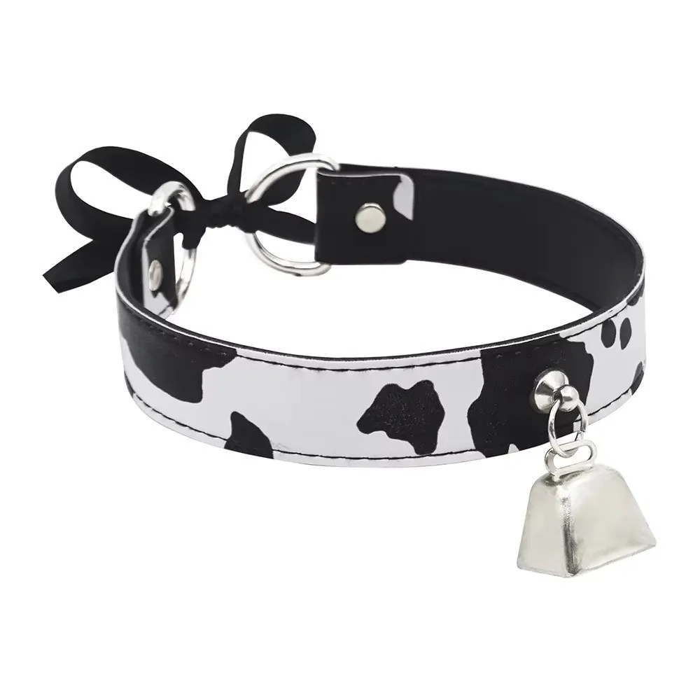 Sexy Leather Choker Necklace Cow Print Adjustable Bow Necklaces Women Necklace