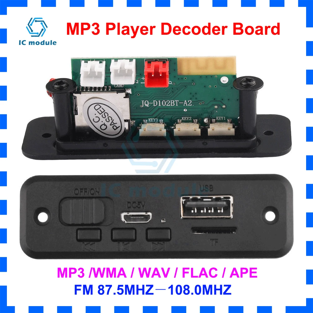 5V Blue-tooth MP3 Player Decoder Board Car FM Radio Module 2*3W 6W Amplifier Support FM TF USB Handsfree Call bluetooth mp3 decoder
