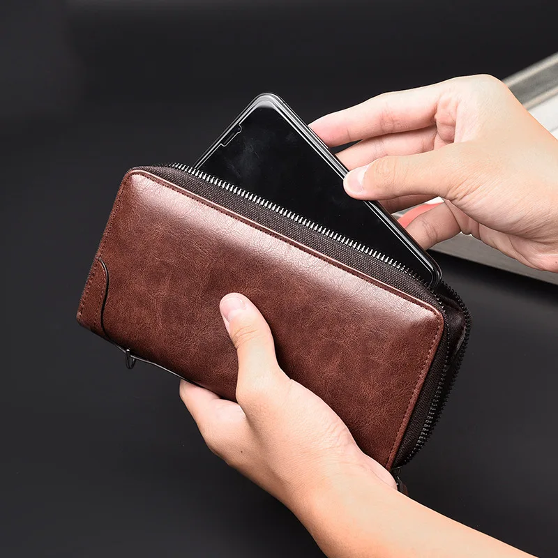 Men's Long Zipper Business Wallet High Quality Pu Leather Wallet For Men RFID Blocking Clutch Bag Credit Card Holder Purse Man