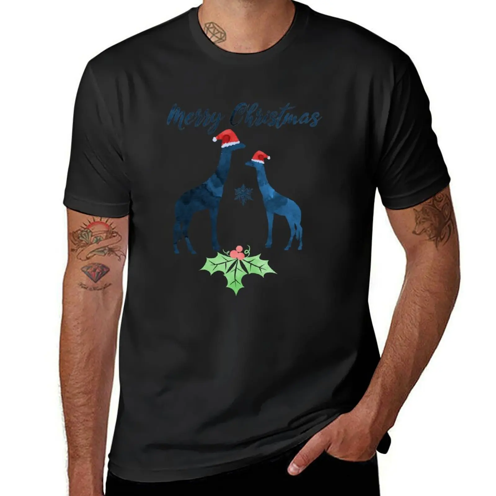 

Christmas Giraffes T-shirt boys whites animal prinfor boys mens graphic t-shirts funny