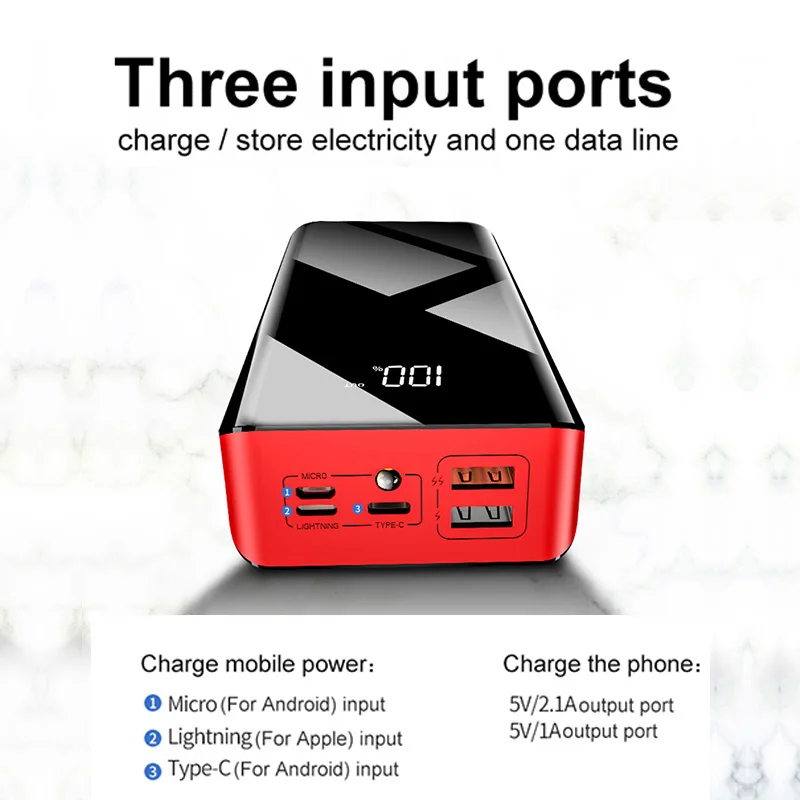 XDOU 50000mAh Power Bank TypeC Micro USB QC Fast Charging