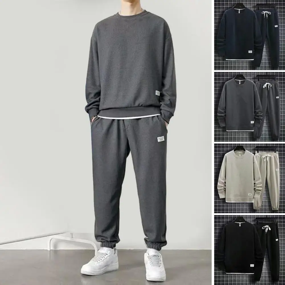 

Chic Outdoor Clothing Set Men's Casual Waffle Fabric Outfit Sets Comfortable Long Sleeve Sweatshirts Pants for Autumn Spring