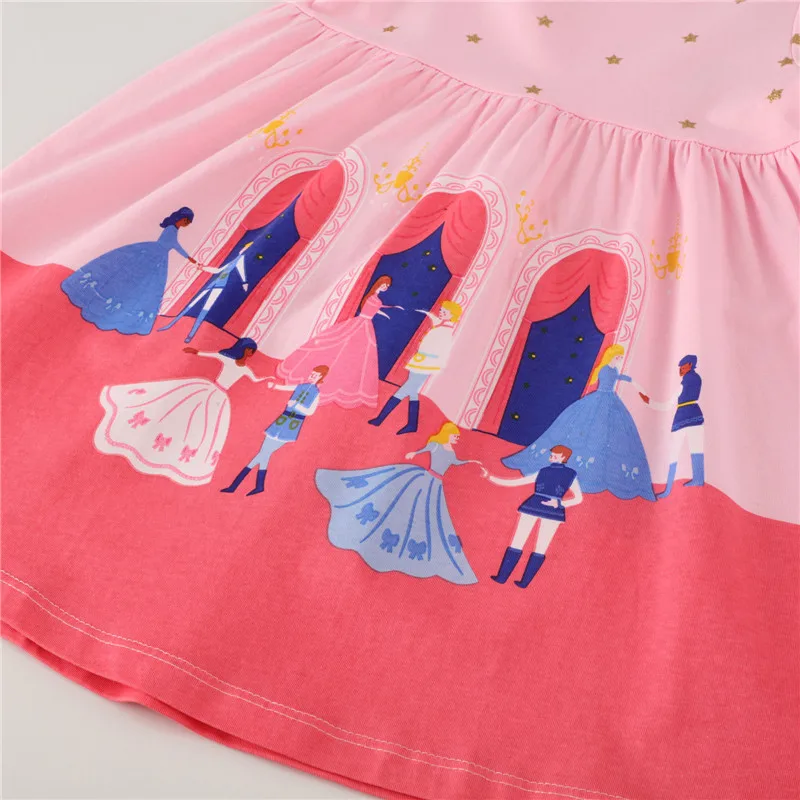 점프 미터 2-7T 여름 소녀 드레스 레인보우 구슬 짧은 소매 점 파티 아동복  Frocks 의상
